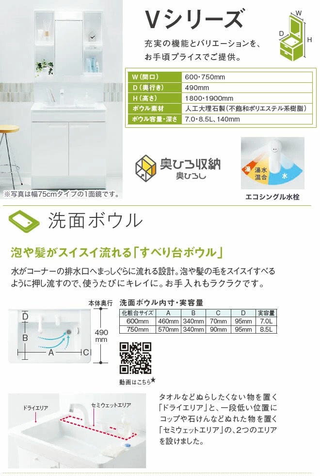 楽天市場】TOTO 洗面化粧台 Ｖシリーズ Ｗ600・H1900 1面鏡 エコ