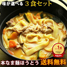 【1000円ポッキリ 送料無料】【大人気商品】 本なま麺　ほうとう　3食セット　2種類の味から選べるだし味噌orカレースープ付き 生麺 お取り寄せ 山梨 ほうとう麺 ほうとう鍋 セット おざら 送料無料(※北海道、九州、四国、沖縄は別途送料加算となります)
