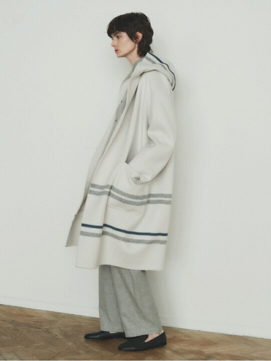 GALERIE VIE ウールダブルフェイスパネルボーダー フーデッドコート 