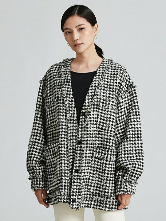 楽天市場】【SALE／30%OFF】ハウンドトゥースツイード ノーカラー 