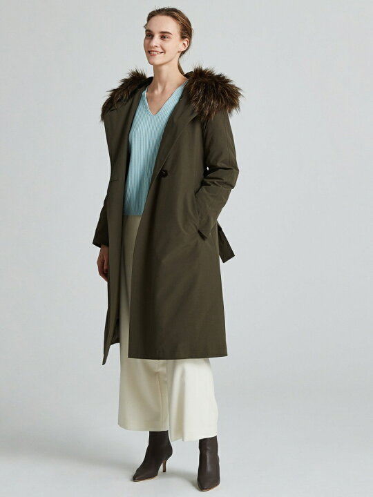 ルイルエブティック RUIRUE BOUTIQUE 2way 撥水 ｜ フードロングトレンチコート ｜ レディース アウター 羽織 体型カバー 保温  暖かい 軽量 ドルマンスリーブ トレンチコート ライトアウター フレア ベルト フード （ブラウンカーキ） -靴＆ファッション通販 ロコンド ... BALLSEY カーキ　トレンチコート サイズ38 取り外し可能なファー付き