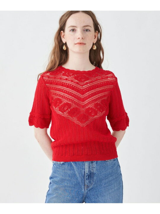楽天市場】【SALE／40%OFF】レーシーニット ハーフスリーブプル 