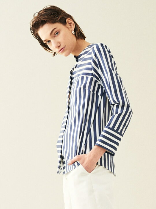 楽天市場】【SALE／30%OFF】ストレッチブロードストライプ ノーカラー 