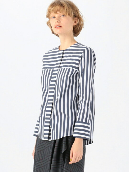楽天市場】【SALE／30%OFF】ストレッチブロードストライプ ノーカラー 