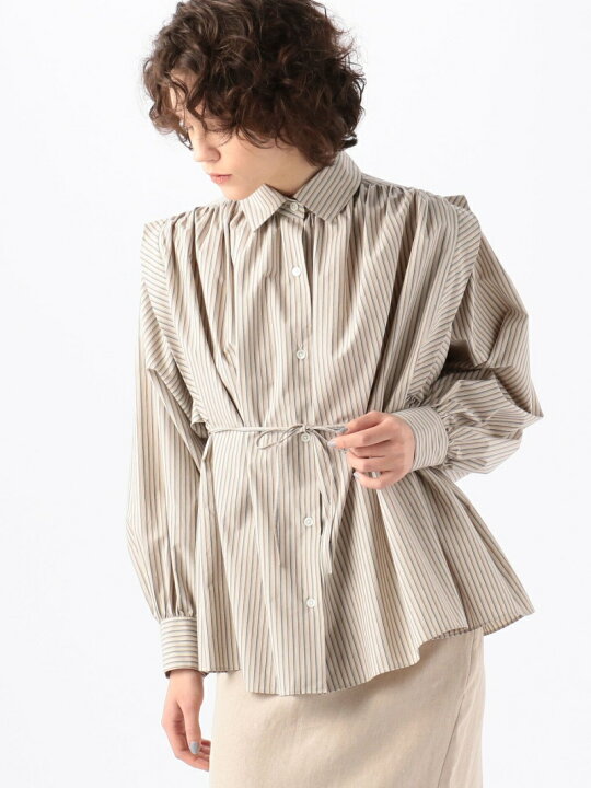 楽天市場】【SALE／30%OFF】コットンストライプ ギャザードブラウス  