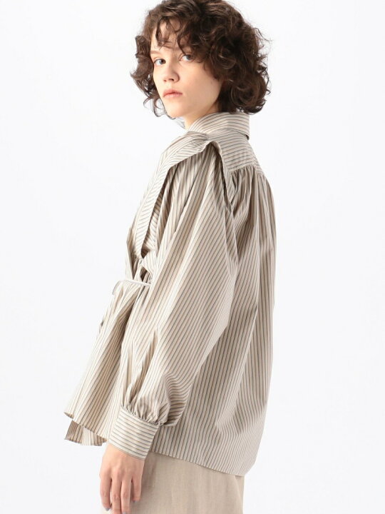 楽天市場】【SALE／30%OFF】コットンストライプ ギャザードブラウス 