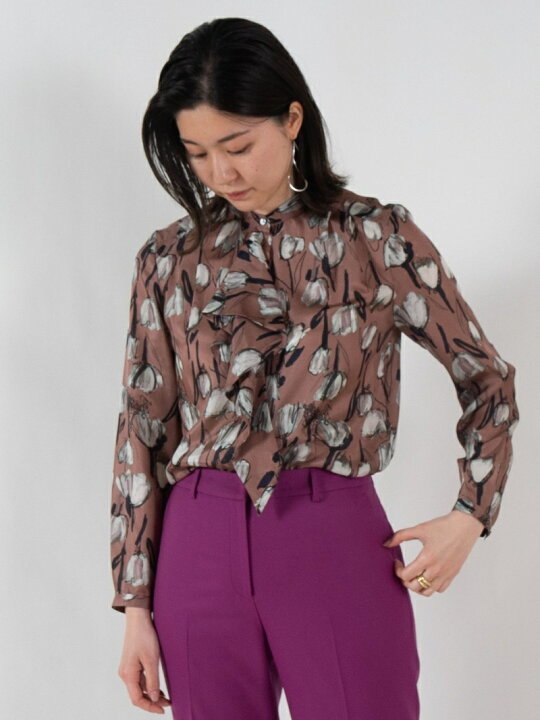 楽天市場】【SALE／30%OFF】シルクフラワープリント ボウタイブラウス 