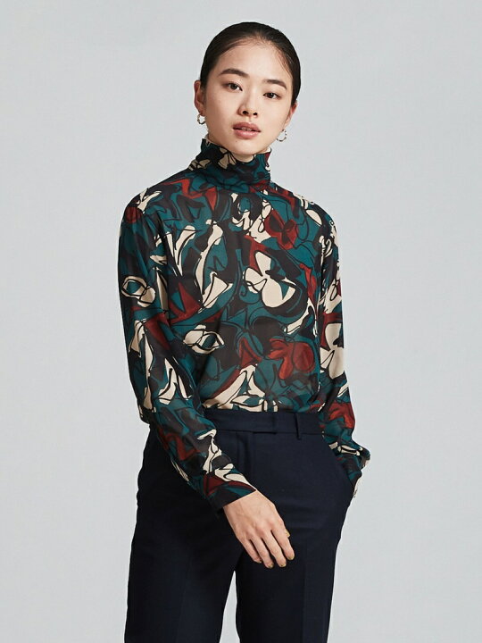 楽天市場】【SALE／40%OFF】タフタリーフプリント ハイネックブラウス 