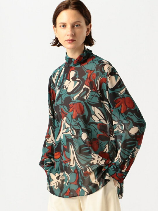 楽天市場】【SALE／40%OFF】タフタリーフプリント ハイネックブラウス 