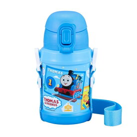 OSK きかんしゃトーマス 水筒 450ml ストロー付 ステンレス ボトル ブルー 保冷専用 ショルダー ベルト付 子供 男の子 オーエスケー SBR-450S