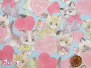 再販!! さららシリーズ ラブリーキャット・猫・ネコ柄 インクジェットプリント シーチング生地 ラミネート つや消し (バッグ ポーチ クロス ビニールコーティング ラミネート 花 フ