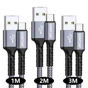 USB Type C �P�[�u�� �y1m+2m+3m/3�{�Z�b�g�z USB A to USB C �P�[�u�� 3A�}���[�d QC3.0/2.0�Ή� iPhone15/Galaxy/Pixel/Xperia/LG���^�C�vc�@��Ή� �i�C�����҂� �O���[