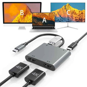 USB C fAHDMIA_v^[ 4in1 Dual hdmi 4K@60HzΉA100W typeC PD[dAUSB-A|[gځAType CfoCXDual 2 MST hdmifAj^[ g[h }`fBXvC3