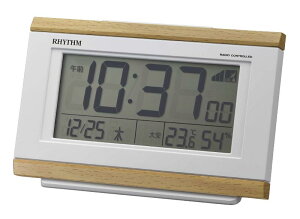 リズム(RHYTHM) 目覚まし時計 電波時計 電子音アラーム 温度 湿度 カレンダー 六曜 ライト付き ライトブラウン 8.9x13.5x4.4cm 8RZ161SR07