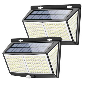 センサーライト 288LED ソーラーライト 3つ知能モード Focondot 4面発光 人感センサー 屋外照明 太陽光発電 省エネ 防水 防犯ライト 自動点灯 両面テープ付き 壁掛け/庭/柵/玄関/ガーデンライト/