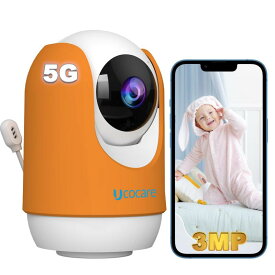 3MP ベビーモニター, UCOCARE 2.4/5GHz WiFi 見守りカメラ PTZ 360° カメラ付きベビーフォン、自動追跡、泣き声検出、温度/湿度警告、双方向オーディオ