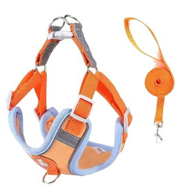 犬用ハーネス 反射素材 牽引ロープ セット 小型犬用 猫用 ベスト 子犬 ペット 幼犬 リード XXS XS S M L サイズ ピンク ブラック オレンジ ブルー