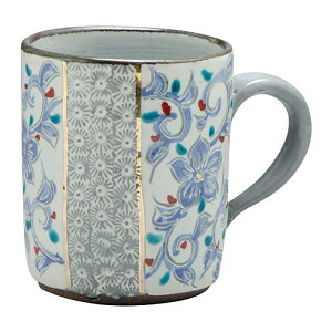 京焼 清水焼 喜信窯 マグカップ 大 290ml 三島唐草 CYM758 日本製, グレー