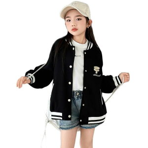 子供服 ジャケット 女の子 春秋 大童 野球服 ジャンパー アウター トップス 8歳以上 140cm以上 通学 普段使い ベージュ ブラック 綿