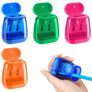 鉛筆削りミニ 二重穴 手動 携帯鉛筆けずり オフィス用品 学習用品 勉強、筆記、製図 持ち運び可能で再利用可能な多機能オフィス文具 円形 三角形 六角形 対応 【4個】