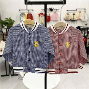 子供服 ジャケット 春秋 薄手 男女兼用 ベビー服 カートーン柄 野球服風 前開き トップス 長袖 Vネック 綿100% 通園着 お出かけ 90 100 120 130 レッド ブルー