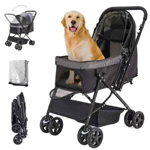 LPOTIUS ペットカート 軽量 折りたたみ 対面式 2way 犬用ベビーカー 猫バギー 4輪 前輪360度回転 後輪ブレーキ付 中型犬 小型犬 多頭用 猫犬兼用 老犬 お出かけ 通院 介護用 多機能 ペットバギー