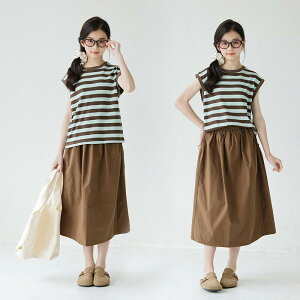 子供用セットアップ ノースリーブトップス スカート 女の子 ストライプ柄 綿混 中 ??? キッズ ガールズ 普段着 130cm 140cm 150cm 160cm 165cm