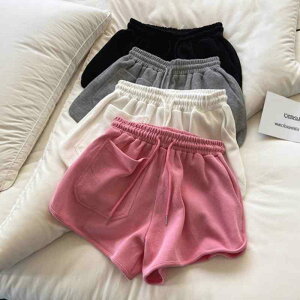 ショートパンツ レディース ゆったり ハイウエスト キュロット 短パン ビーチパンツ カジュアルパンツ 白 ホワイト ピンク グレー 黒 ブラック S M L XL