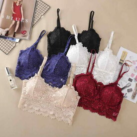 ブラジャー レディース チューブトップ レース ノンワイヤー ベアトップ インナー Vネック 抹胸 太陽花柄 白 黒 青 赤 ベージュ