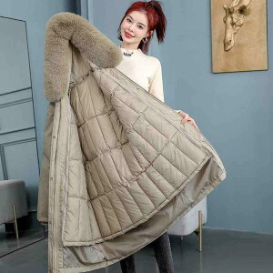 コート レディース ダウン風 中綿入り 取り外し可能 ファー襟付き 高密度生地 ポリエステル 秋冬 緑 黒 カーキ オフホワイト コーヒー M L XL XXL XXXL