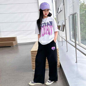 子供用ジャージ 上下セット ガールズ スポーツウェア 半袖 Tシャツ ロングパンツ 薄手 接触冷感 吸湿速乾 普段着 部屋着 ホワイト ブラック系
