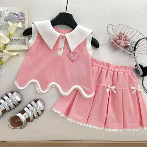 子供用セットアップ ノースリーブトップス プリーツスカート 女の子 夏物 韓国風 コットン 90cm 100cm 110cm 120cm 130cm 140cm 150cm