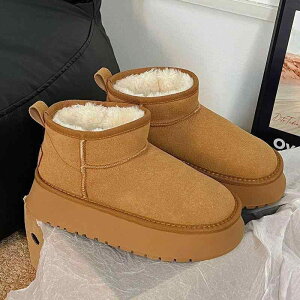 スノーブーツ レディース 厚底 ショートブーツ 防水 防寒 保暖 ラウンドトゥ 婦人靴 秋冬 ブラウン ブラック系