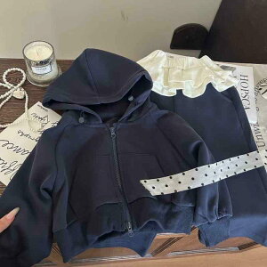 子供用スウェット 上下セット ガールズ 春秋 ジャージ 2点セット 長袖 長ズボン 紺色 無地 柔らかい カジュアル 普段着 80 90 100 110 120 130 140cm