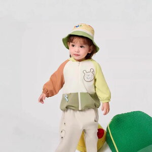 キッズ ジャケット 春秋 男女兼用 ベビー 子供服 アウター ウインドブレーカー ジャンパー 撥水 防風 フード付き アニマル柄 切り替え 80cm 90cm 100cm 110cm グリーン ピンク系