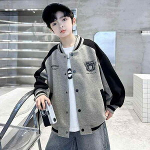 子供服 ジャケット 男の子 アウター 春秋 スポーツ 野球 綿 混紡 燕麦色 白花灰 120 130 140 150 160 170 cm 中学生 小学生 カジュアル スポーティー