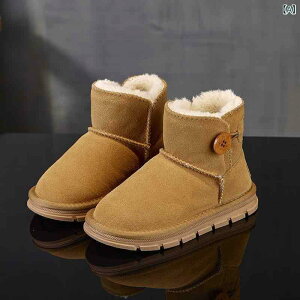 スノーブーツ キッズ 子供用 防寒ブーツ 裏起毛 厚底 ショートブーツ 女の子 男の子 栗色 グレー 巧色 ブラック 本革