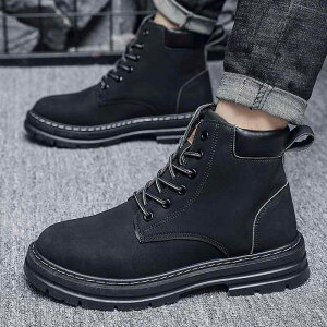 ブーツ メンズ 男性用 マウンテンブーツ ワークブーツ ショートブーツ レザー 合皮 プレーン 秋冬 滑り止め 黒