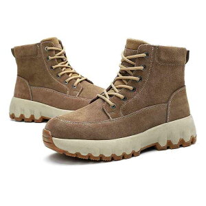 ブーツ メンズ 男性用 マウンテンブーツ 本革 羊毛 あったか インソール 厚底 防寒 滑り止め ラウンドトゥ レースアップ 普段使い カジュアル 秋冬 浅棕色