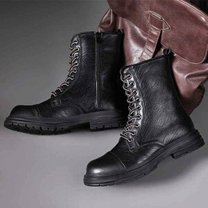 ブーツ メンズ 男性用 レトロ ヴィンテージ ロングブーツ 厚底 エンジニアブーツ サイドジップ 身長アップ 滑り止め 保温 ラウンドトゥ 粗跟 配色 秋冬 ブラック ブラウン カーキ