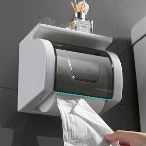 トイレットペーパーホルダー 壁掛け式 防水 多機能 穴あけ不要 浴室 トイレ ロールペーパー 収納 スクエア型 透明グレー