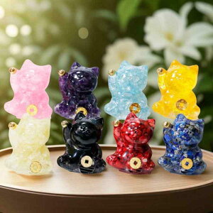 置物 招き猫 かわいい 水晶 レジン クラフト ホーム デスク 文房具 雑貨 虎眼石 紫水晶 黄水晶 ローズクォーツ