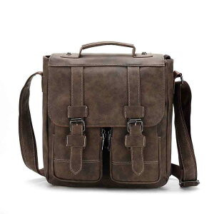 メンズ ショルダーバッグ 男性用 鞄 レトロ PUレザー 斜めがけ 大容量 ビジネス トラベル コーヒー色 グレー