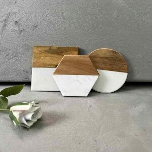 コースター 大理石 木製 切り替え 滑り止め 冷温ドリンク コーヒー ケーキ プレート 引っ越し祝い ギフト ジュエリー置き