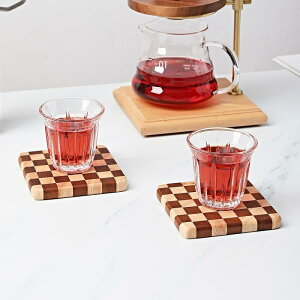 木製 コースター チェッカー柄 相思木 グラスマット 茶托 滑り止め シンプル スクエア 2枚セット