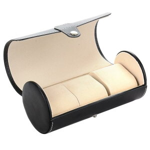 腕時計 収納ケース レディース メンズ PUレザー 円筒型 3本 携帯型 トラベル コンパクト ブラック レッド ブラウン カーボンファイバー