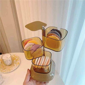 メイクボックス レディース コスメ収納ボックス 回転式 アクリル製 綿棒ケース メイクブラシケース 茶色 透明色