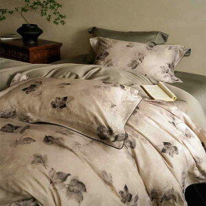 寝具 高級感 四点セット ベッドカバー シーツ 花柄 全綿 長絨綿 香雲緞 100支 活性染料 ベッドシート式 現代 シンプル 白茶 清歓 遠山 檀木 春水 煎茶 松煙 如墨