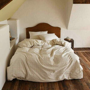 寝具 ベビー 赤ちゃん 向け 亜麻 リネン コットン リネン 混紡 やわらか ベッド用品 4点セット チェック 格子柄