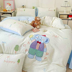 寝具カバーセット レディース メンズ 布団カバー シーツ 枕カバー 4点セット 綿100% ベッド用品 学生 寮生活 布団セット 洗える かわいい キャラクター 帽子 女の子 ウサギ 象 クマ